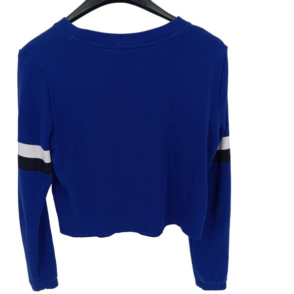 PINK VICTORIA'S  SECRET CROPPED PULLOVER BLUE SWEATSHIRT SIZE MEDIUM - Picture 2 of 9